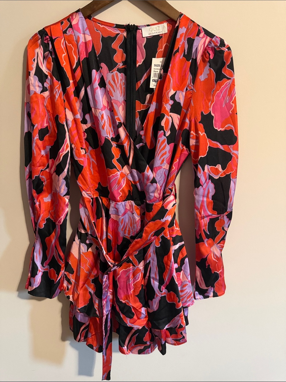 NWT QUIZ Floral Surplice Romper Playsuit Long Sleeve US 8
